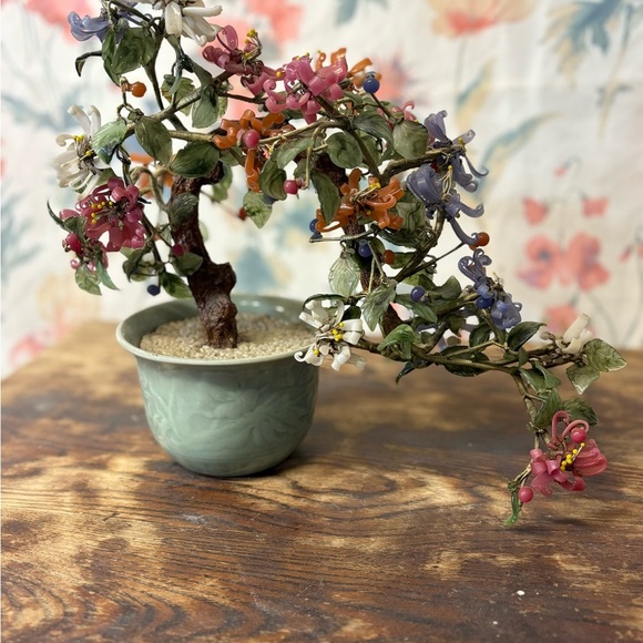 Vintage Jade Floral Bonsai Tree in Green Pot - Picture 2 of 12